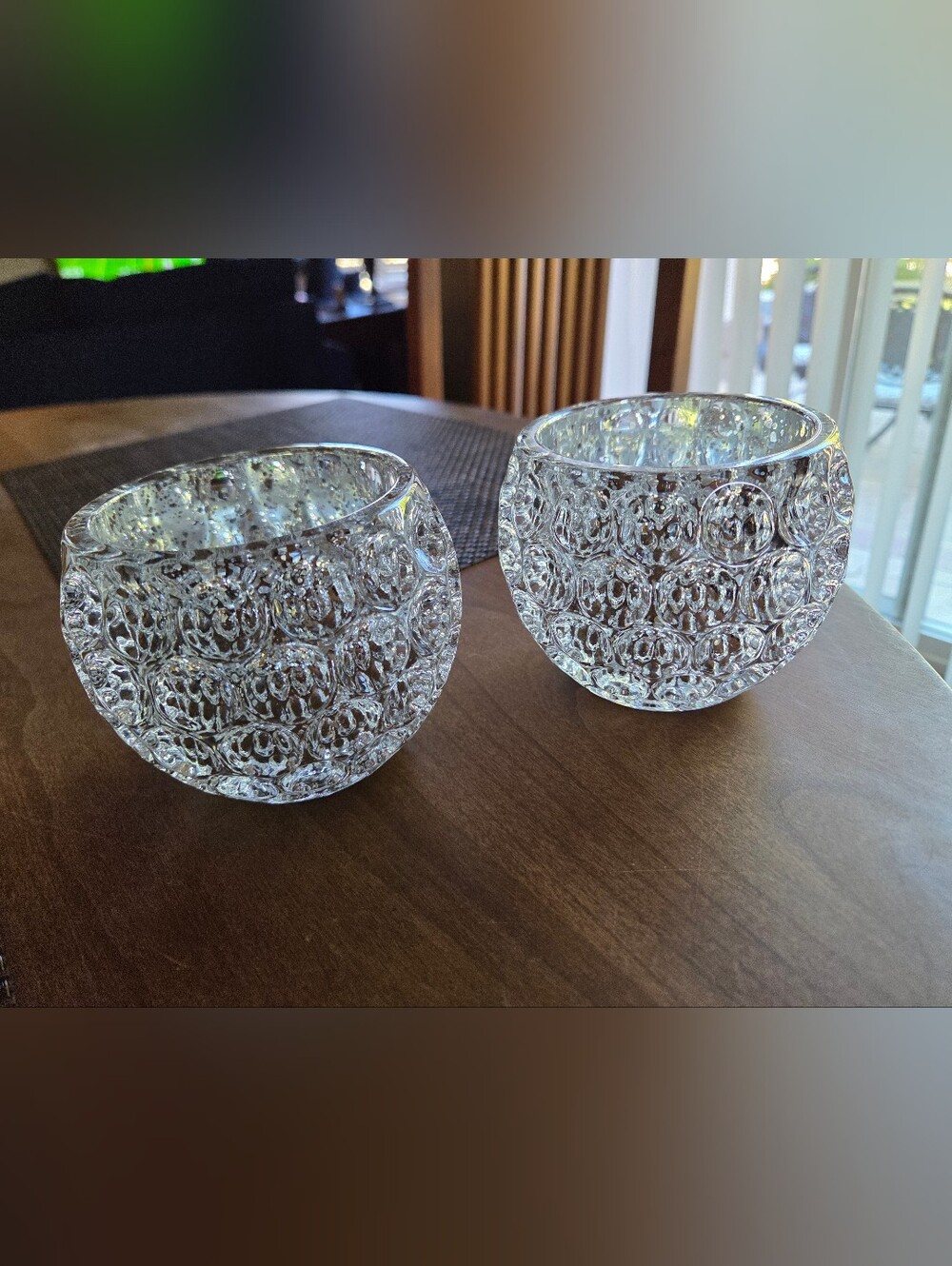 Pair Of Dimpled Glass Candle Holders